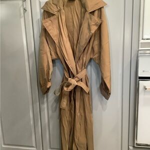 Women’s Oversized Collar Hooded Baggy Beige Vtg Iridescent Trench Coat